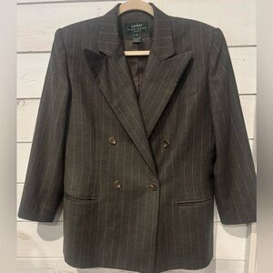 Lauren Ralph Lauren Gray Pinstriped Wool Blazer in size 12 P